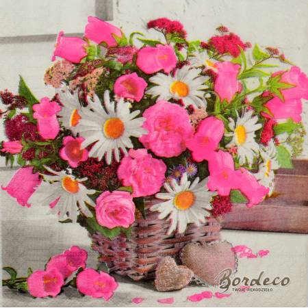 Serwetka decoupage firmy HANKE TISSUE bukiet w koszyku 33x33cm